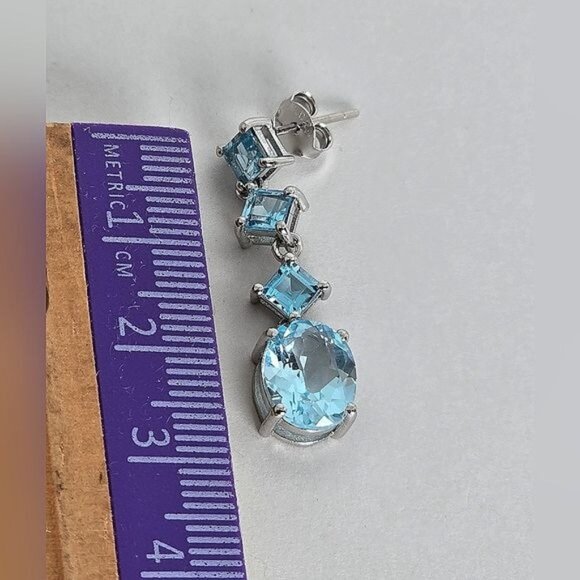 Natural Sky Blue Topaz 925 Sterling Silver Earrings - Picture 6 of 7